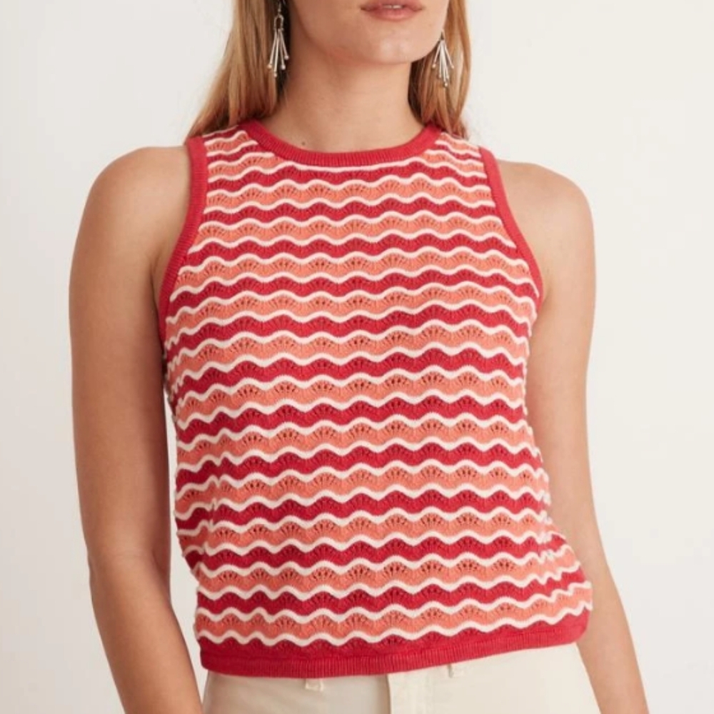 Marine Layer Red and White Wave Knit Tank Top